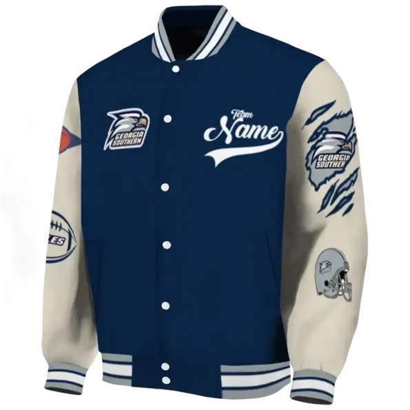 custom georgia southern eagles wildcat pawprint blue nude varsity jacket best selling.webp