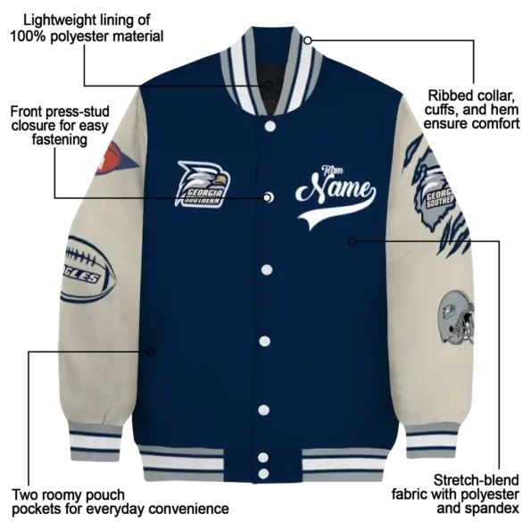 custom georgia southern eagles wildcat pawprint blue nude varsity jacket new arrival.webp