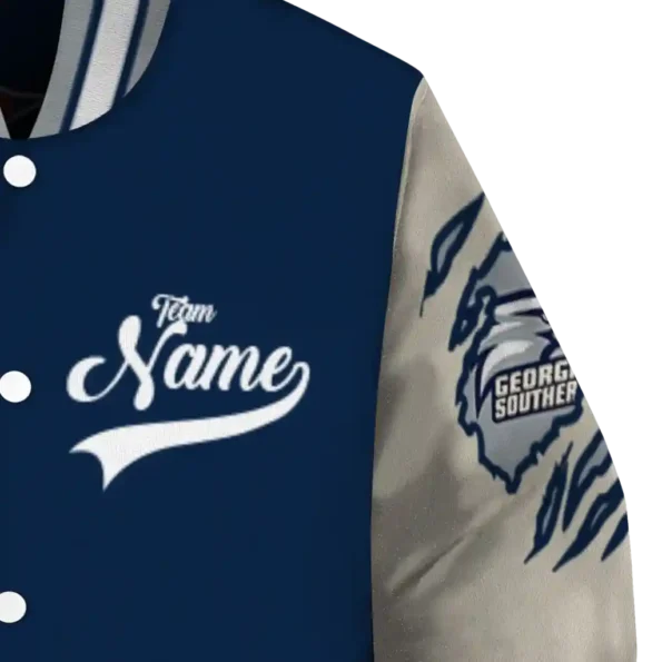 custom georgia southern eagles wildcat pawprint blue nude varsity jacket premium grade.webp