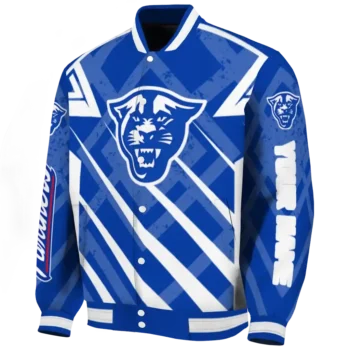 custom georgia state panthers chevron angles blue varsity jacket best selling.webp