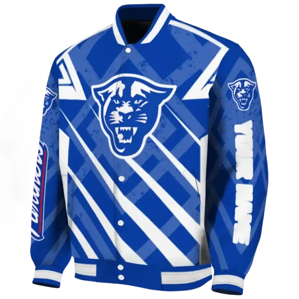 custom georgia state panthers chevron angles blue varsity jacket best selling.webp