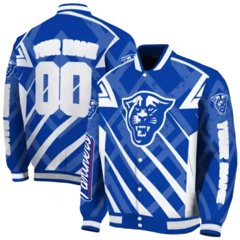 custom georgia state panthers chevron angles blue varsity jacket fashion forward.webp