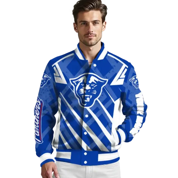 custom georgia state panthers chevron angles blue varsity jacket high quality.webp