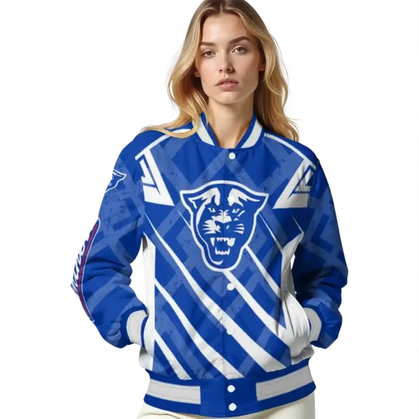 custom georgia state panthers chevron angles blue varsity jacket latest model.webp
