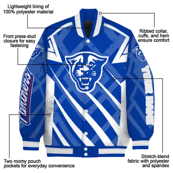 custom georgia state panthers chevron angles blue varsity jacket new arrival.webp
