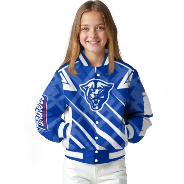 custom georgia state panthers chevron angles blue varsity jacket top rated.webp