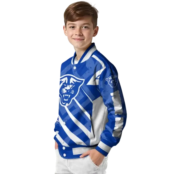 custom georgia state panthers chevron angles blue varsity jacket trendy.webp