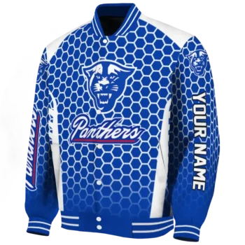 custom georgia state panthers hexagon grid blue varsity jacket best selling.webp