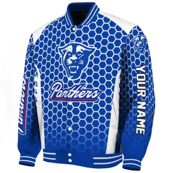 custom georgia state panthers hexagon grid blue varsity jacket best selling.webp