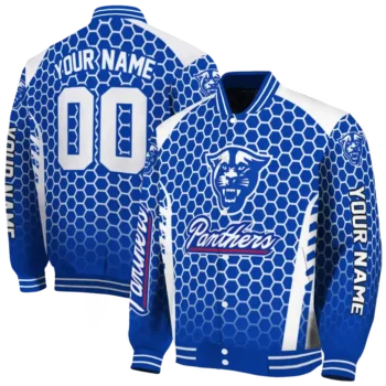 custom georgia state panthers hexagon grid blue varsity jacket fashion forward.webp