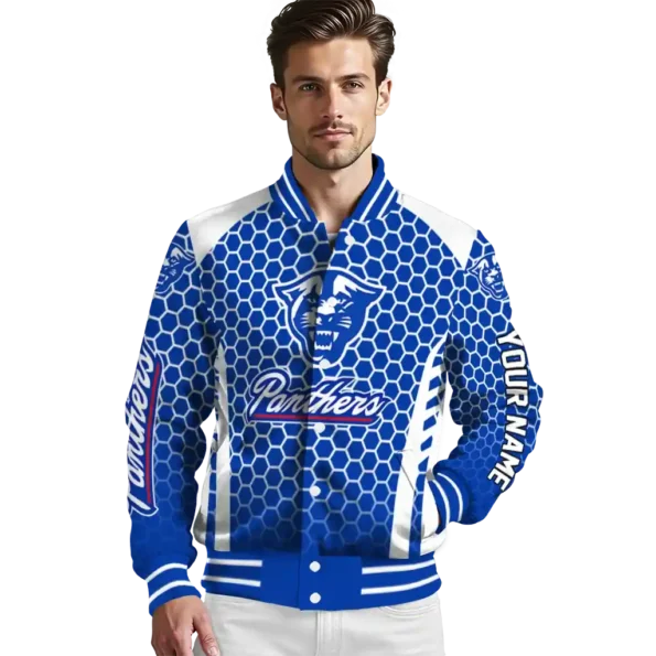 custom georgia state panthers hexagon grid blue varsity jacket high quality.webp