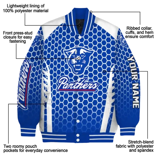 custom georgia state panthers hexagon grid blue varsity jacket new arrival.webp