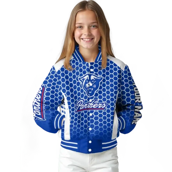 custom georgia state panthers hexagon grid blue varsity jacket top rated.webp