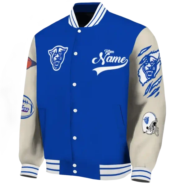 custom georgia state panthers wildcat pawprint blue nude varsity jacket best selling