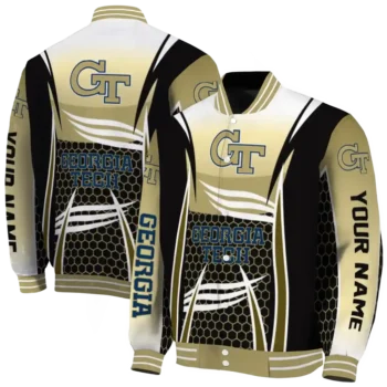 custom georgia tech yellow jackets mesh effect gold black varsity jacket fashion forward.webp