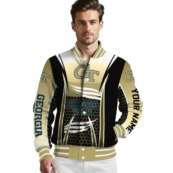 custom georgia tech yellow jackets mesh effect gold black varsity jacket high quality.webp
