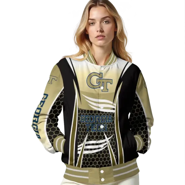 custom georgia tech yellow jackets mesh effect gold black varsity jacket latest model.webp