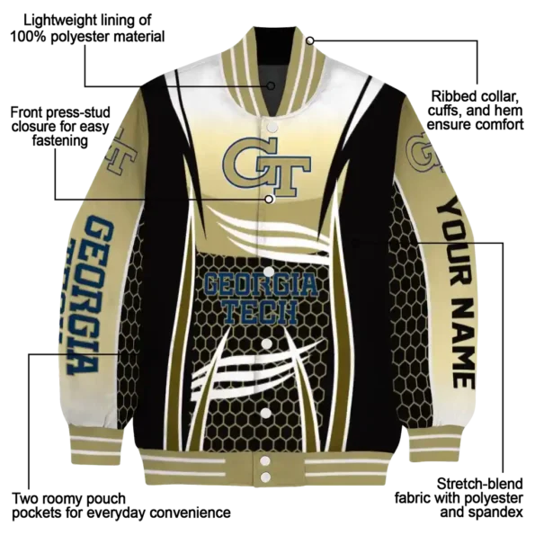 custom georgia tech yellow jackets mesh effect gold black varsity jacket new arrival.webp