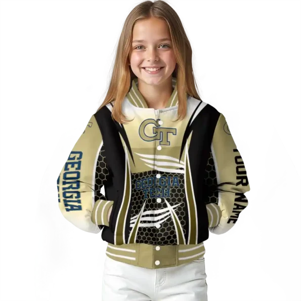 custom georgia tech yellow jackets mesh effect gold black varsity jacket top rated.webp