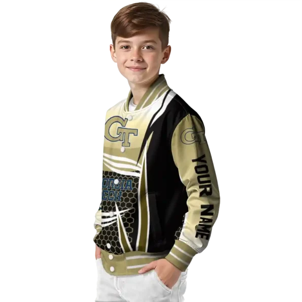 custom georgia tech yellow jackets mesh effect gold black varsity jacket trendy.webp