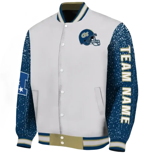 custom georgia tech yellow jackets speckled arms gold gray varsity jacket best selling.webp