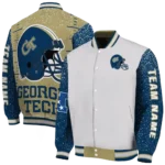 custom georgia tech yellow jackets speckled arms gold gray varsity jacket best selling.webp