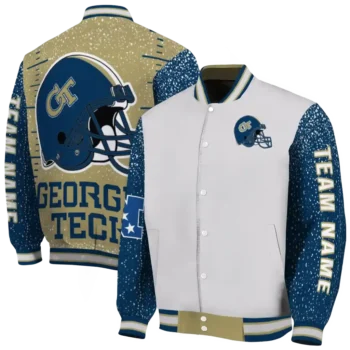 custom georgia tech yellow jackets speckled arms gold gray varsity jacket fashion forward.webp