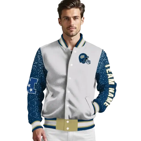 custom georgia tech yellow jackets speckled arms gold gray varsity jacket high quality.webp