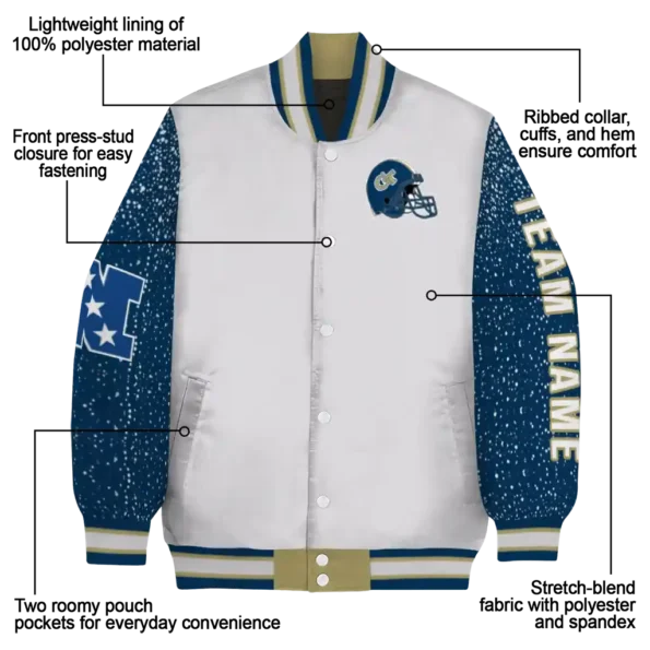 custom georgia tech yellow jackets speckled arms gold gray varsity jacket new arrival.webp