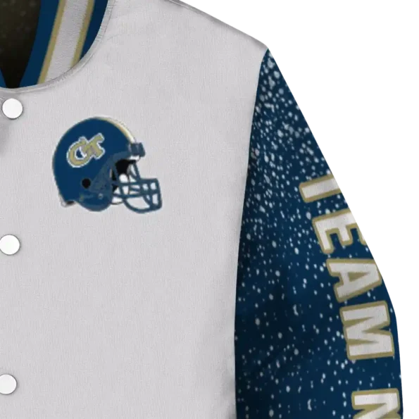 custom georgia tech yellow jackets speckled arms gold gray varsity jacket premium grade.webp