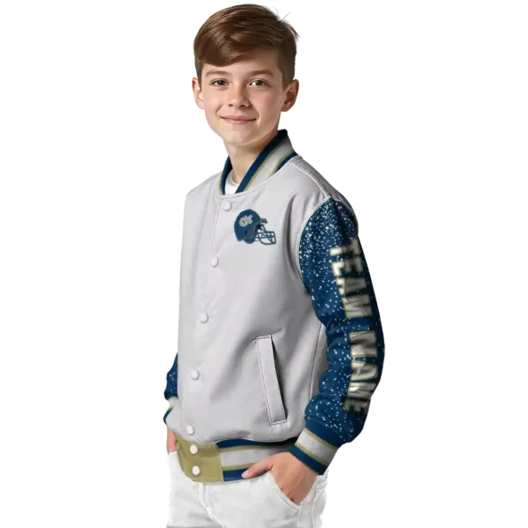 custom georgia tech yellow jackets speckled arms gold gray varsity jacket trendy.webp