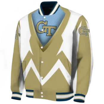 custom georgia tech yellow jackets v stripes gold white varsity jacket best selling.webp