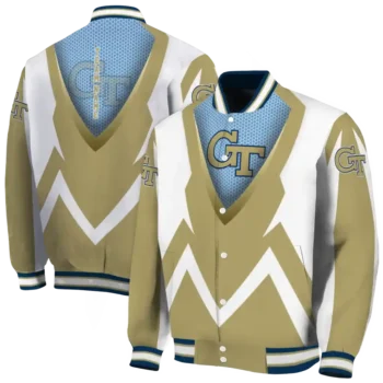 custom georgia tech yellow jackets v stripes gold white varsity jacket fashion forward.webp
