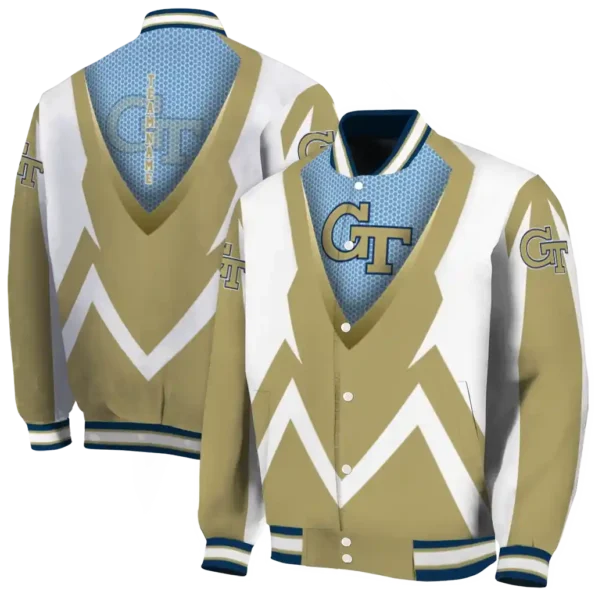custom georgia tech yellow jackets v stripes gold white varsity jacket fashion forward.webp
