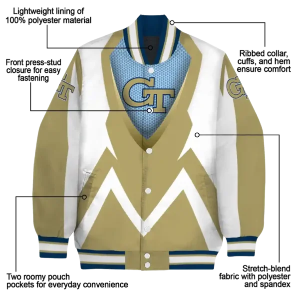 custom georgia tech yellow jackets v stripes gold white varsity jacket new arrival.webp