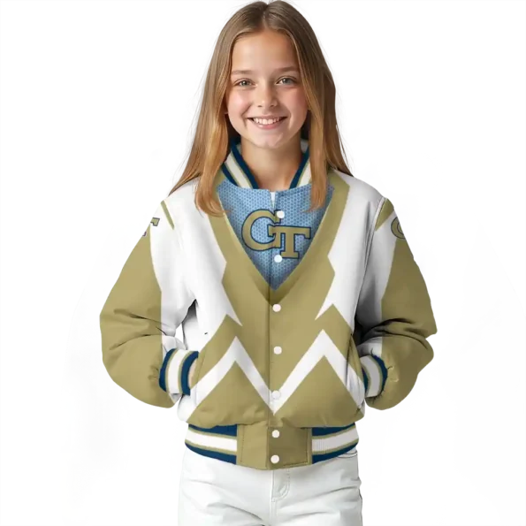 custom georgia tech yellow jackets v stripes gold white varsity jacket top rated.webp
