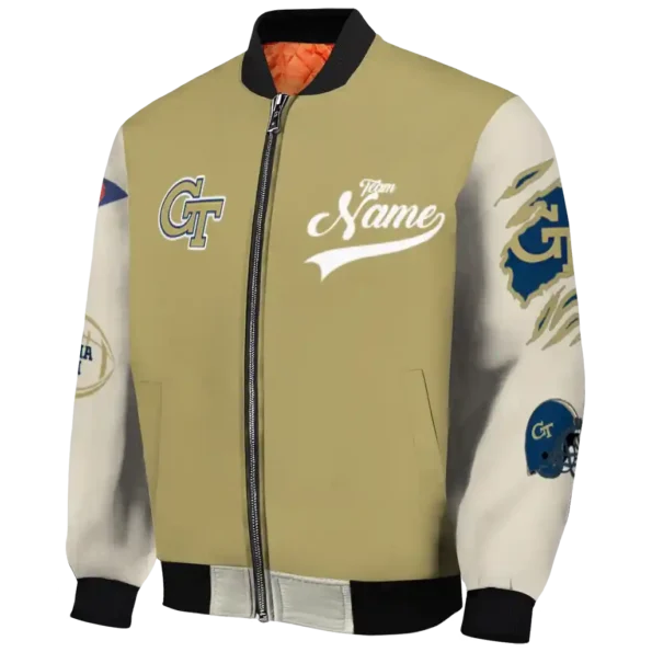 custom georgia tech yellow jackets wildcat pawprint gold nude bomber jacket best selling