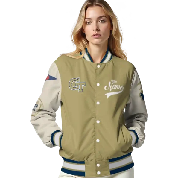 custom georgia tech yellow jackets wildcat pawprint gold nude varsity jacket latest model.webp