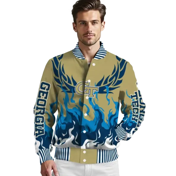 custom georgia tech yellow jackets winged blaze gold white varsity jacket high quality.webp