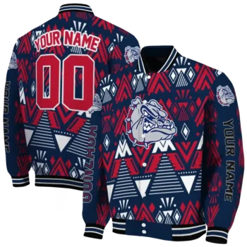 custom gonzaga bulldogs pyramid shapes blue varsity jacket fashion forward.webp