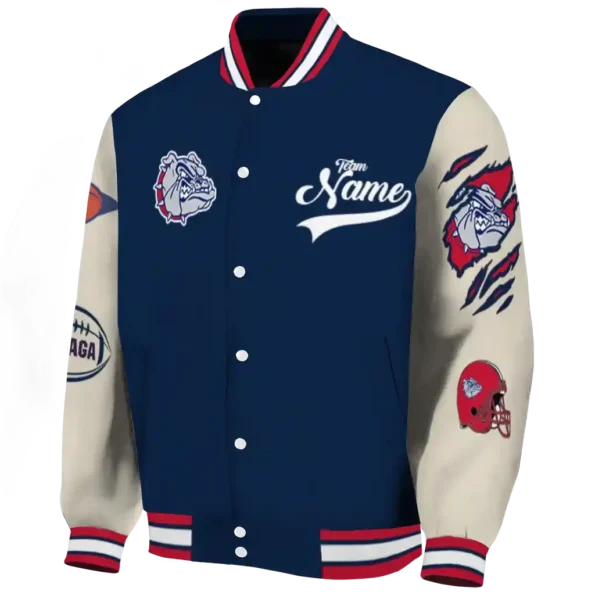 custom gonzaga bulldogs wildcat pawprint blue nude varsity jacket best selling