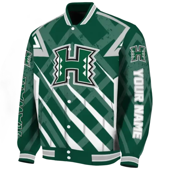 custom hawaii rainbow warriors chevron angles green varsity jacket best selling.webp
