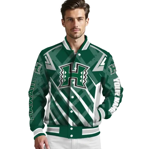 custom hawaii rainbow warriors chevron angles green varsity jacket high quality.webp