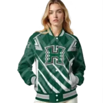 custom hawaii rainbow warriors chevron angles green varsity jacket best selling.webp