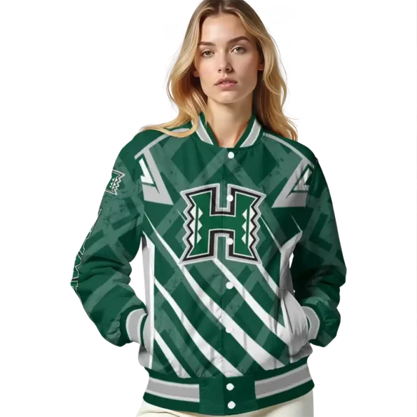 custom hawaii rainbow warriors chevron angles green varsity jacket latest model.webp