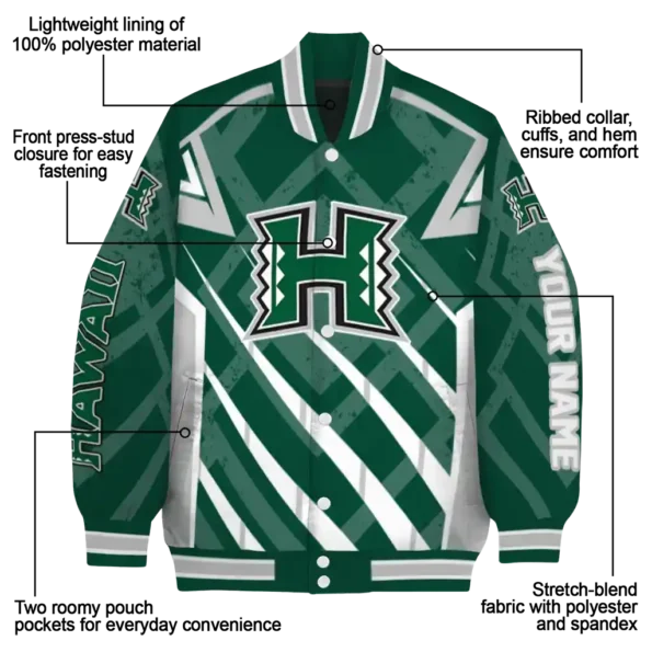 custom hawaii rainbow warriors chevron angles green varsity jacket new arrival.webp