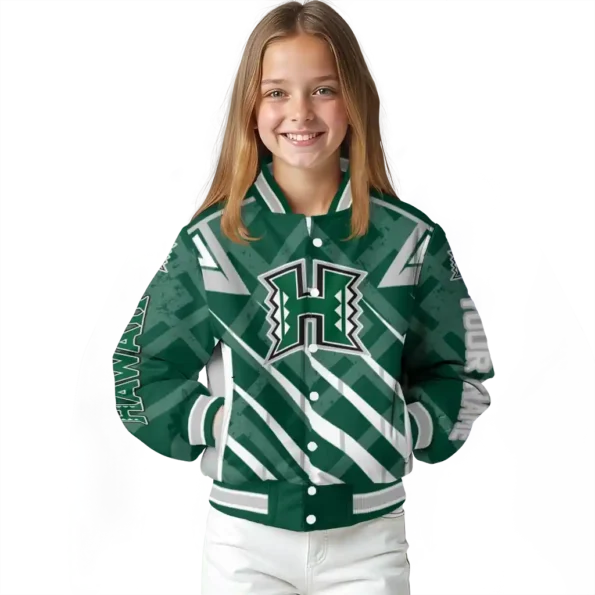 custom hawaii rainbow warriors chevron angles green varsity jacket top rated.webp