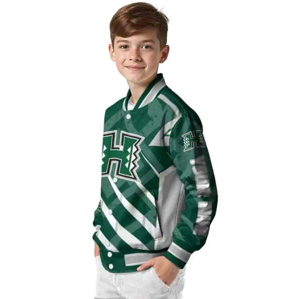 custom hawaii rainbow warriors chevron angles green varsity jacket trendy.webp