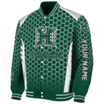 custom hawaii rainbow warriors hexagon grid green varsity jacket best selling.webp