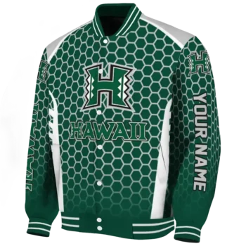 custom hawaii rainbow warriors hexagon grid green varsity jacket best selling.webp